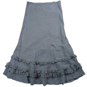 Kew Vintage Slate Blue Linen Prairie Skirt with  Gauze Ruffle Size 12
